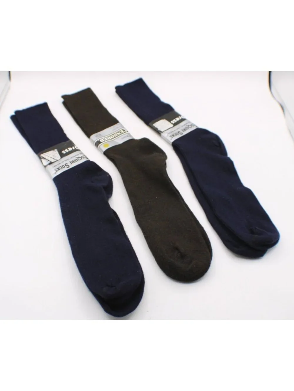 Lot 3 Mens Navy Brown Crew Socks Size 10-13 65% Orlon Acrylic Blend Made In USA